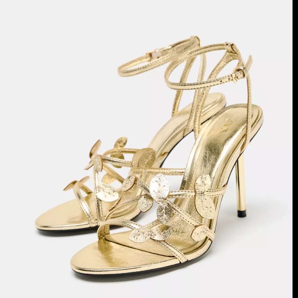 Zara Metallic Fancy Leaf Heels